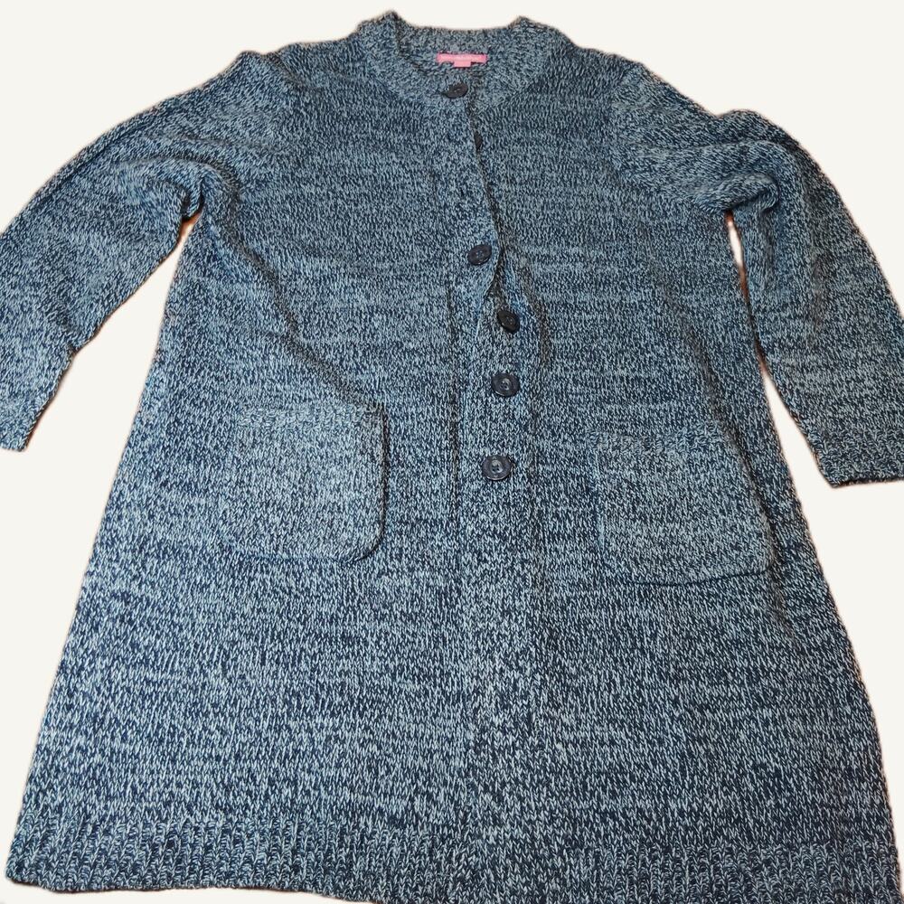 Woman Within Plus Size L Blue Marled Knit Acrylic Long Cardigan Sweater